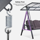 PURPLE LEAF Outdoor Porch Swing with Adjustable PVC Canopy, 3-seat Swing Chair Bench with Side Cup Holder, Cushions and Pillow Included