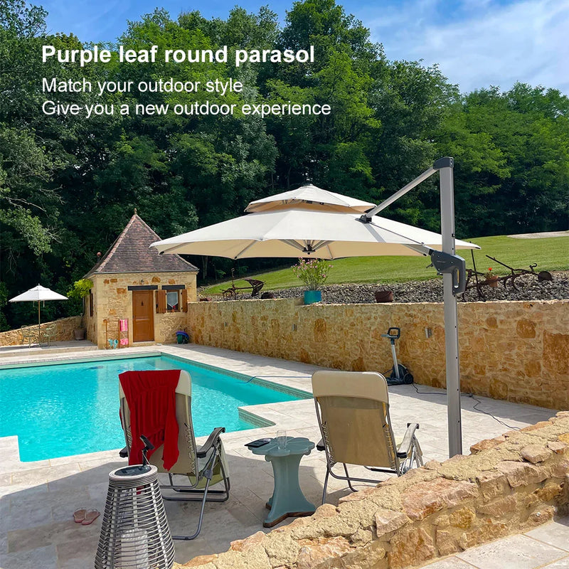 PURPLE LEAF Round Cantilever Patio Umbrella Heavy Duty Umbrella for Porch Garden Pool