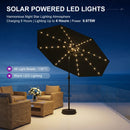PURPLE LEAF Black Frame Tilting Market Umbrella with Lights Table Umbrella with Base Outside Patio