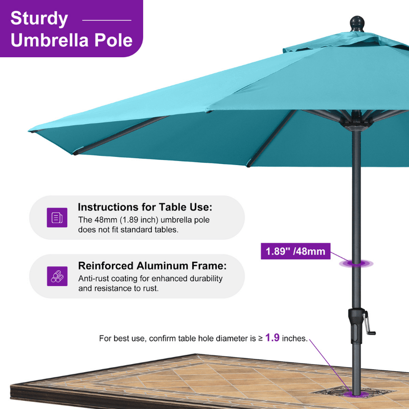 PURPLE LEAF Aluminum Patio Table Umbrella Heavy Duty Market Umbrella with Base