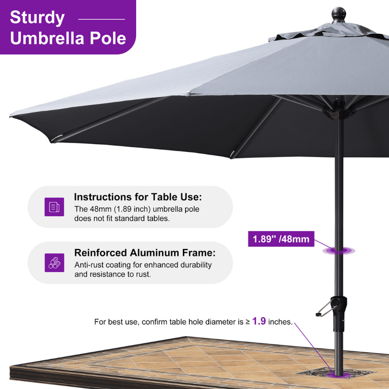 PURPLE LEAF Aluminum Outdoor Market Umbrella Patio Table Umbrella