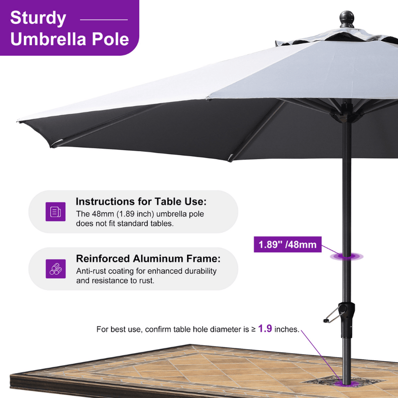 PURPLE LEAF Aluminum Patio Table Umbrella Heavy Duty Market Umbrella with Base