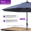 PURPLE LEAF Aluminum Patio Table Umbrella Heavy Duty Market Umbrella with Base