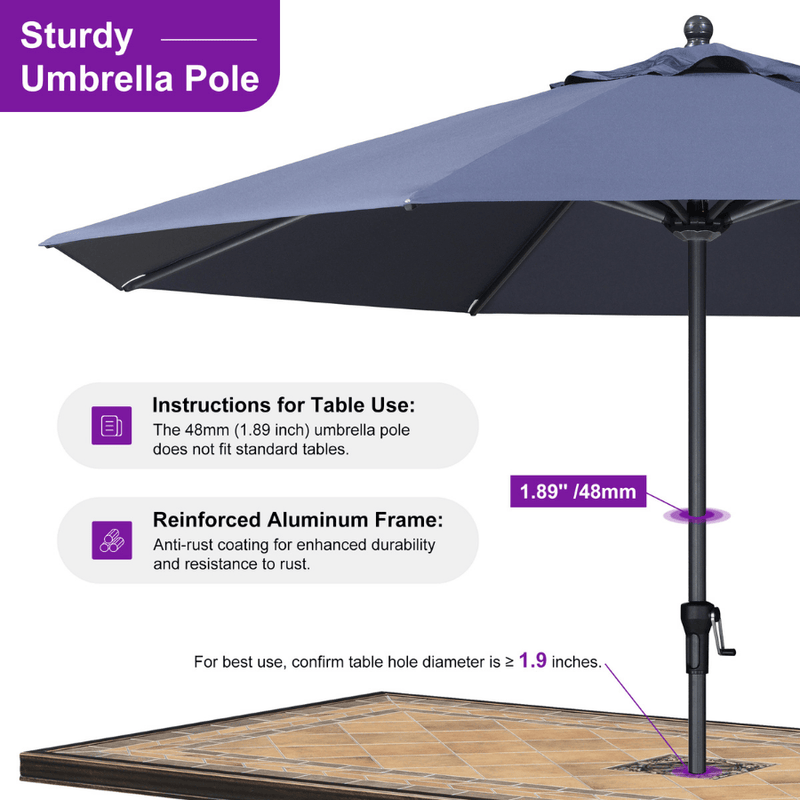 PURPLE LEAF Aluminum Patio Table Umbrella Heavy Duty Market Umbrella with Base