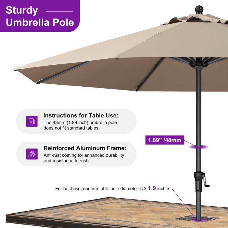 PURPLE LEAF Aluminum Patio Table Umbrella Heavy Duty Market Umbrella with Base