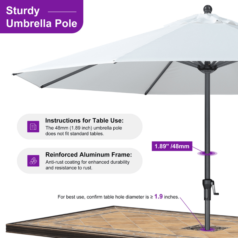 PURPLE LEAF Aluminum Patio Table Umbrella Heavy Duty Market Umbrella with Base