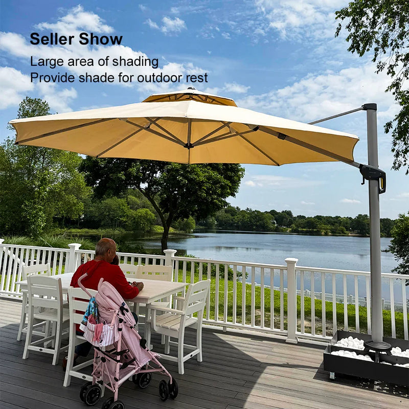 PURPLE LEAF Round Cantilever Patio Umbrella Heavy Duty Umbrella for Porch Garden Pool