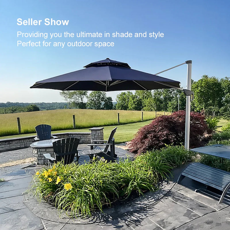PURPLE LEAF Round Cantilever Patio Umbrella Heavy Duty Umbrella for Porch Garden Pool
