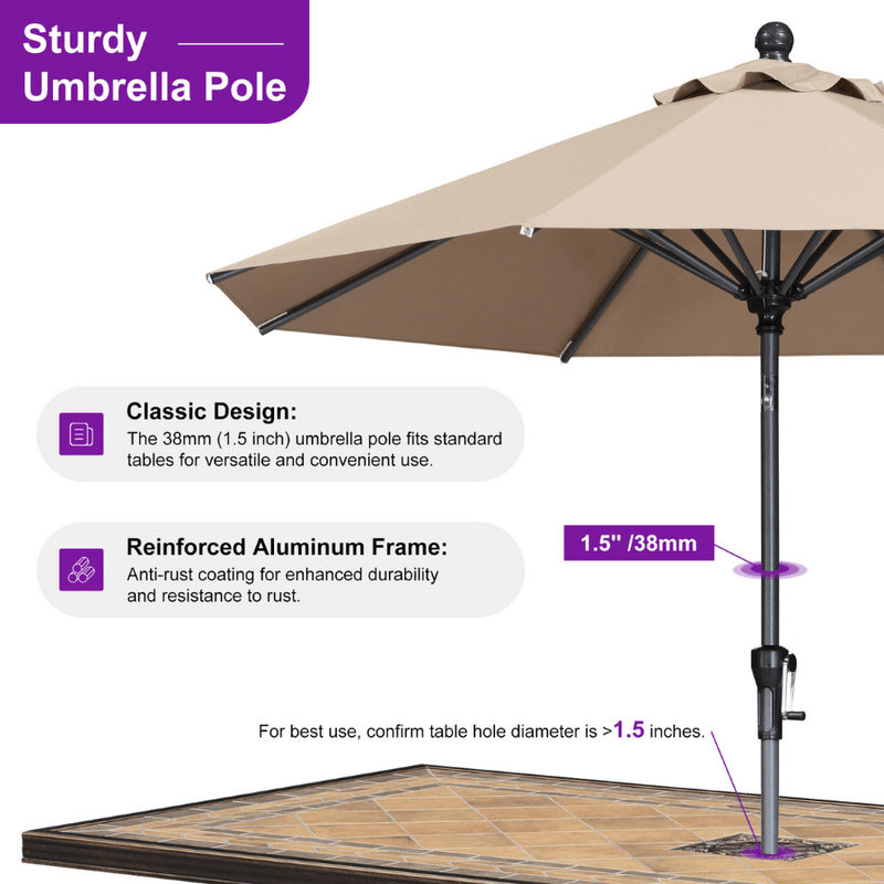 PURPLE LEAF Crank and Tilt Rectangular Outdoor Patio Market Umbrella with Base