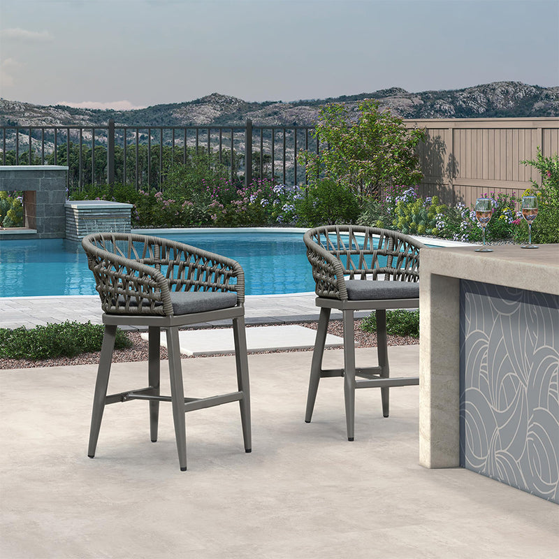 PURPLR LEAF Bar Stools Chair Set of 2, Rattan and Aluminum Frame with Comfortable Cushion