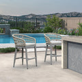 PURPLR LEAF Bar Stools Chair Set of 2, Rattan and Aluminum Frame with Comfortable Cushion