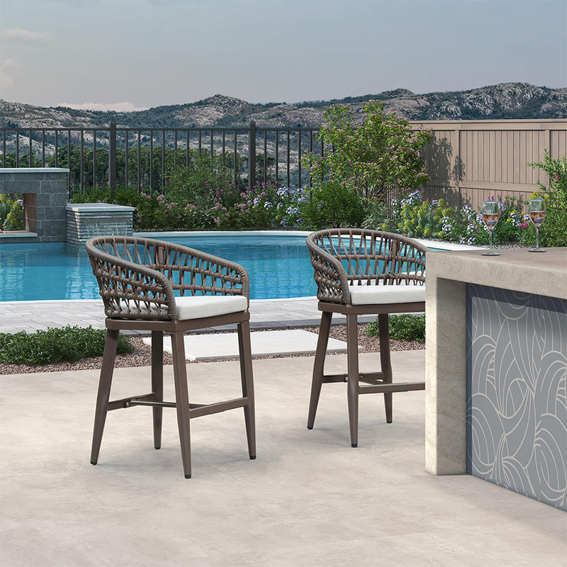 PURPLR LEAF Bar Stools Chair Set of 2, Rattan and Aluminum Frame with Comfortable Cushion