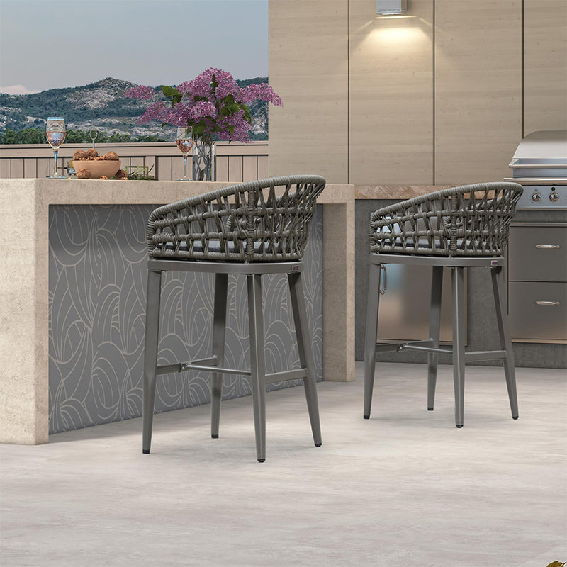 PURPLR LEAF Bar Stools Chair Set of 2, Rattan and Aluminum Frame with Comfortable Cushion