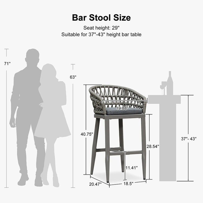PURPLR LEAF Bar Stools Chair Set of 2, Rattan and Aluminum Frame with Comfortable Cushion