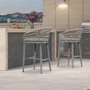 PURPLR LEAF Bar Stools Chair Set of 2, Rattan and Aluminum Frame with Comfortable Cushion