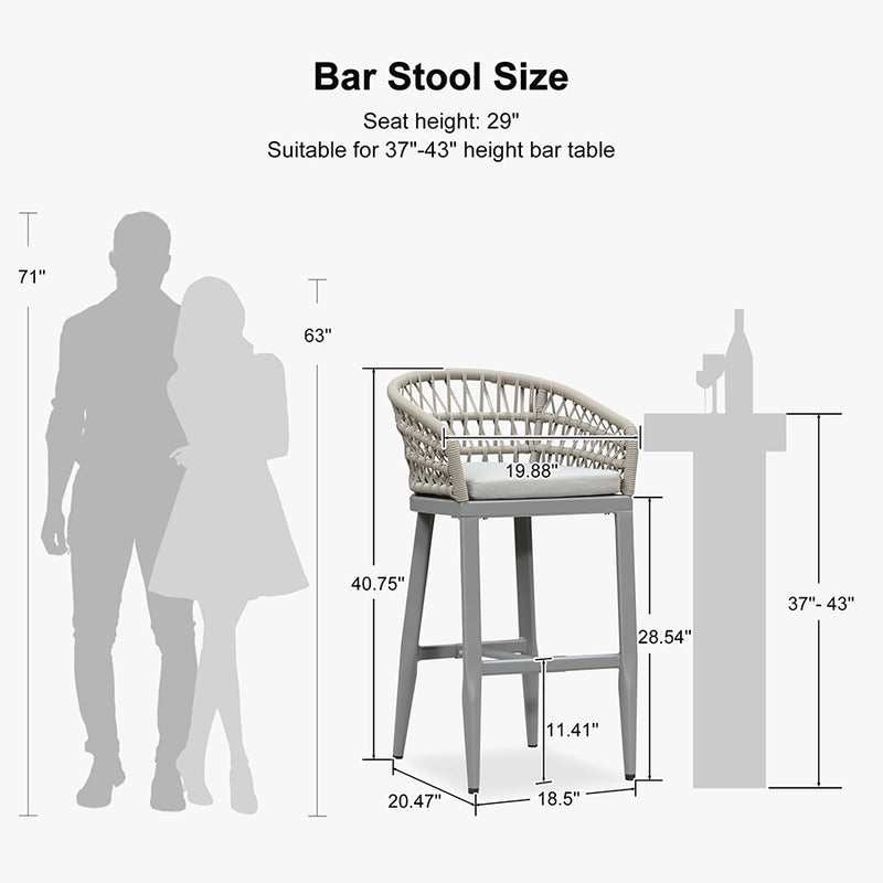 PURPLR LEAF Bar Stools Chair Set of 2, Rattan and Aluminum Frame with Comfortable Cushion