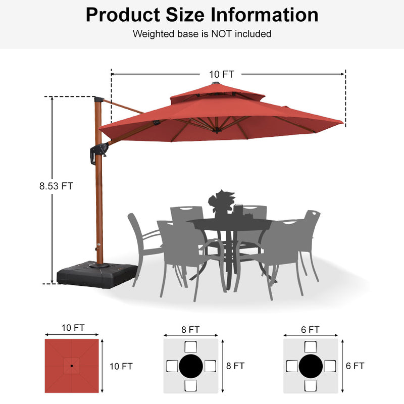 PURPLE LEAF Double Top 10 / 11 / 12 / 13 ft Round Aluminum Patio Umbrella in Wood Color