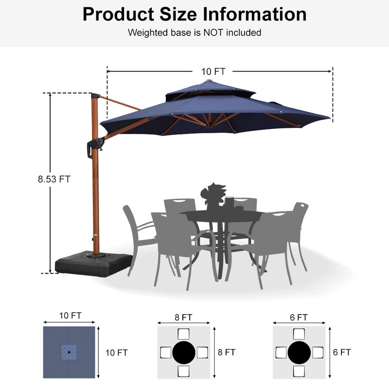 PURPLE LEAF Double Top 10 / 11 / 12 / 13 ft Round Aluminum Patio Umbrella in Wood Color