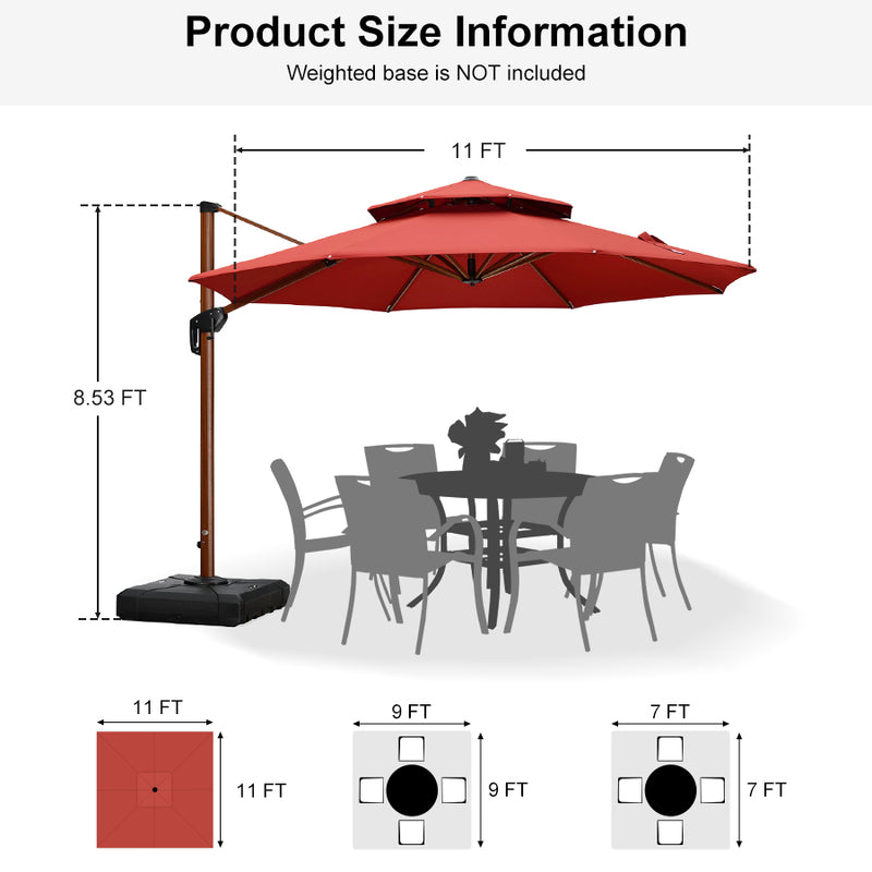 PURPLE LEAF Double Top 10 / 11 / 12 / 13 ft Round Aluminum Patio Umbrella in Wood Color