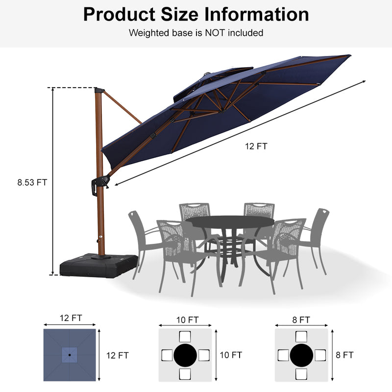 PURPLE LEAF Double Top 10 / 11 / 12 / 13 ft Round Aluminum Patio Umbrella in Wood Color