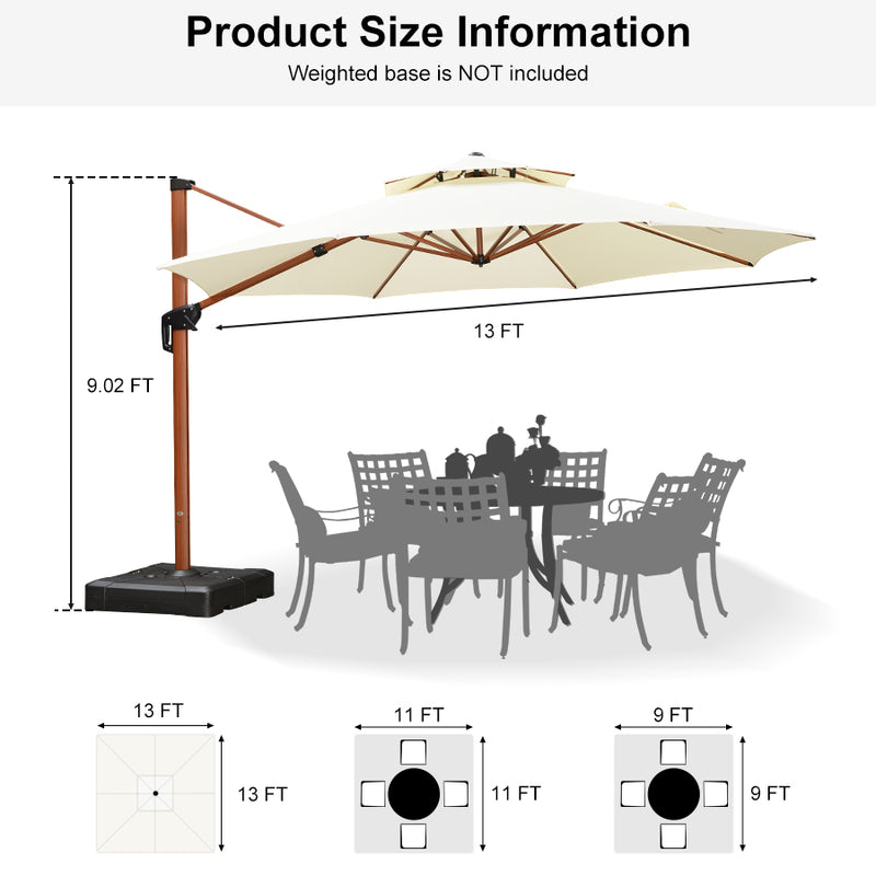 PURPLE LEAF Double Top 10 / 11 / 12 / 13 ft Round Aluminum Patio Umbrella in Wood Color