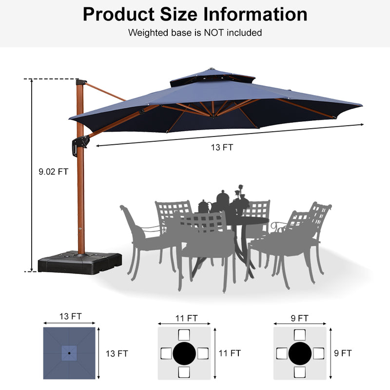 PURPLE LEAF Double Top 10 / 11 / 12 / 13 ft Round Aluminum Patio Umbrella in Wood Color