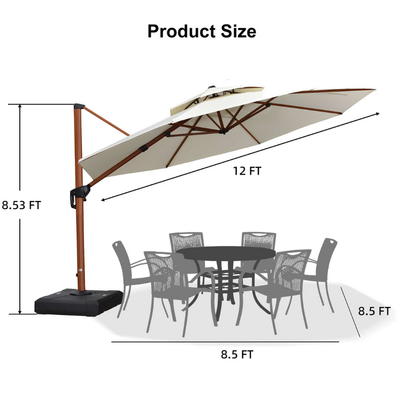 PURPLE LEAF Outdoor Garden Umbrella with Base, Cantilever Umbrellas in Wood Color