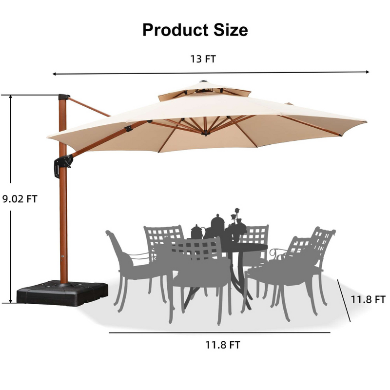 PURPLE LEAF Outdoor Garden Umbrella with Base, Cantilever Umbrellas in Wood Color