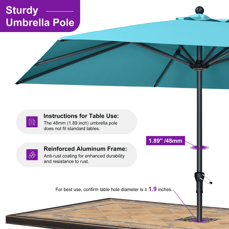 PURPLE LEAF Aluminum Patio Table Umbrella Heavy Duty Market Umbrella with Base