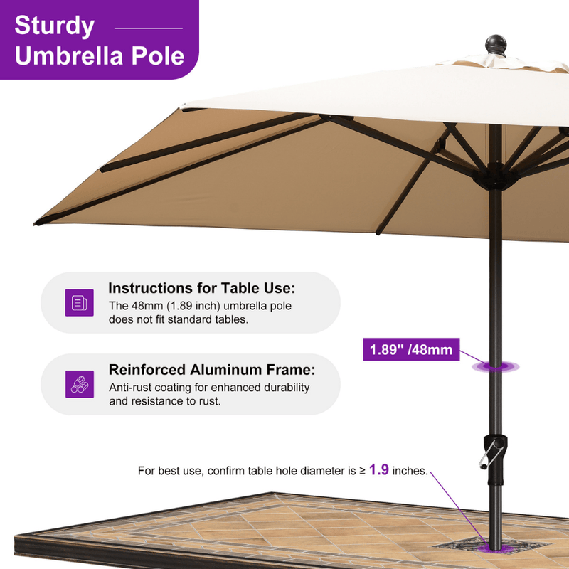 PURPLE LEAF Aluminum Patio Table Umbrella Heavy Duty Market Umbrella with Base