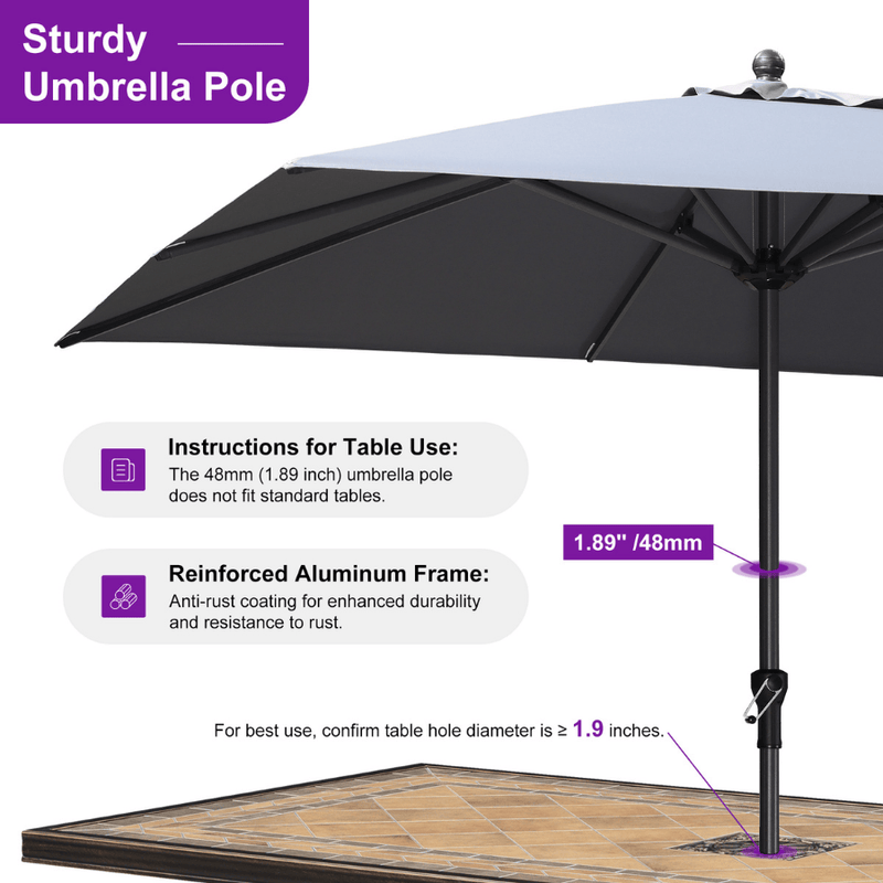 PURPLE LEAF Aluminum Patio Table Umbrella Heavy Duty Market Umbrella with Base