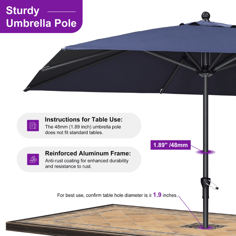 PURPLE LEAF Aluminum Patio Table Umbrella Heavy Duty Market Umbrella with Base