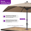 PURPLE LEAF Aluminum Patio Table Umbrella Heavy Duty Market Umbrella with Base