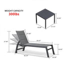 PURPLE LEAF Outdoor Chaise Lounge Aluminum with Side Table and Wheels Reclining Chair - Purple Leaf Garden