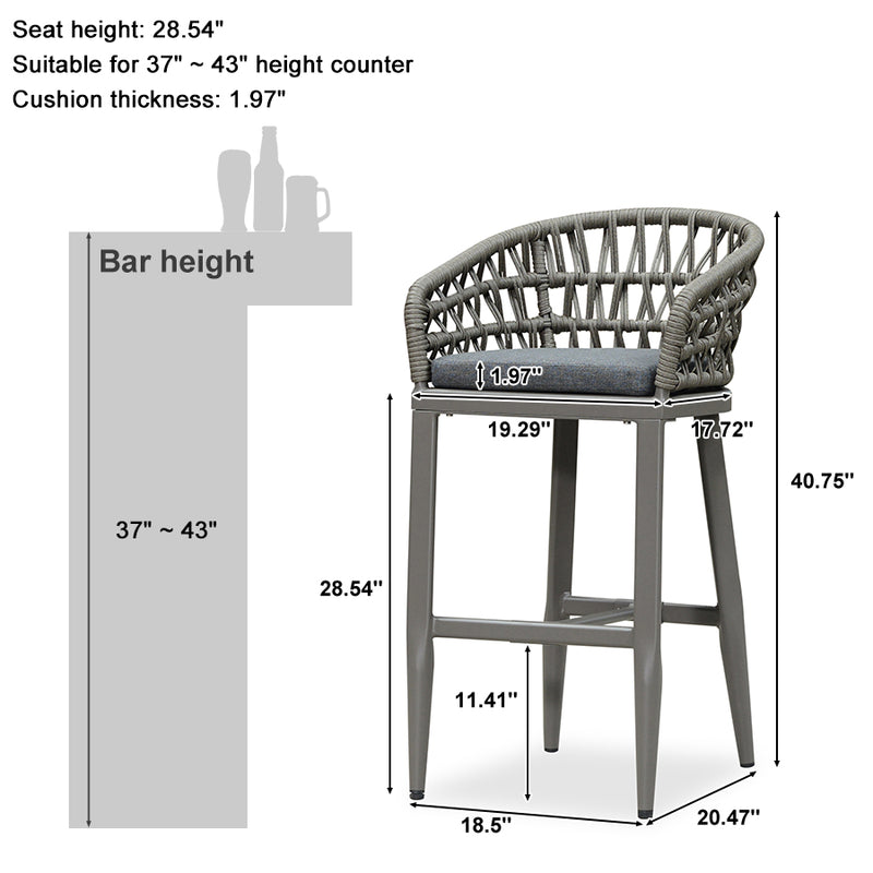 PURPLE LEAF Outdoor Bar Stools Counter Stools Rattan Bar Stools Chair Set of 2 with Backrest for Indoor or Outdoor, Kitchen lsland