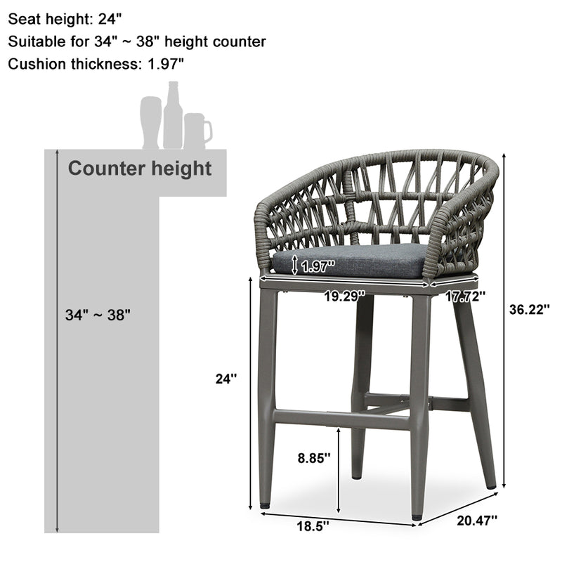 PURPLE LEAF Outdoor Bar Stools Counter Stools Rattan Bar Stools Chair Set of 2 with Backrest for Indoor or Outdoor, Kitchen lsland
