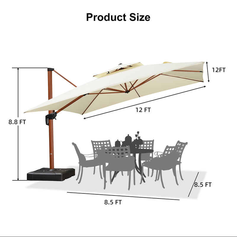 PURPLE LEAF Outdoor Garden Umbrella with Base, Cantilever Umbrellas in Wood Color