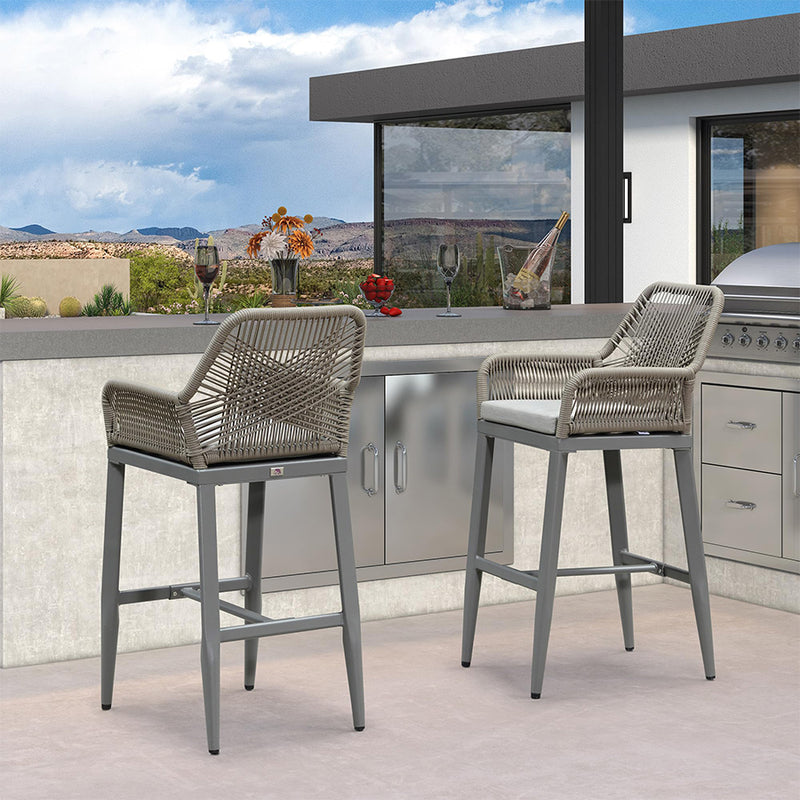 PURPLE LEAF Modern Bar Stools Set of 2, Aluminum Bar Stool with Cushion for Indoor and Outdoor, Kitchen Island