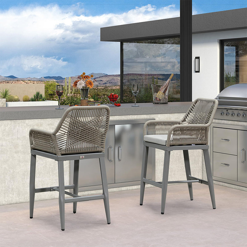 PURPLE LEAF Modern Bar Stools Set of 2, Aluminum Bar Stool with Cushion for Indoor and Outdoor, Kitchen Island