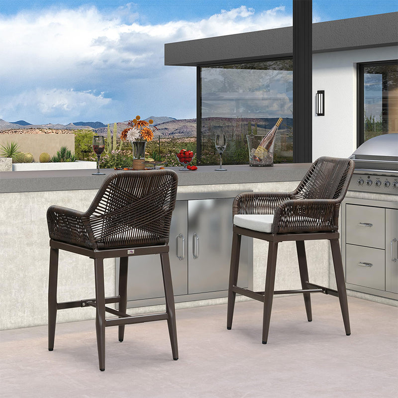 PURPLE LEAF Modern Bar Stools Set of 2, Aluminum Bar Stool with Cushion for Indoor and Outdoor, Kitchen Island