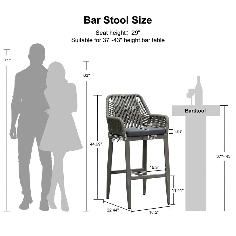 PURPLE LEAF Modern Bar Stools Set of 2, Aluminum Bar Stool with Cushion for Indoor and Outdoor, Kitchen Island