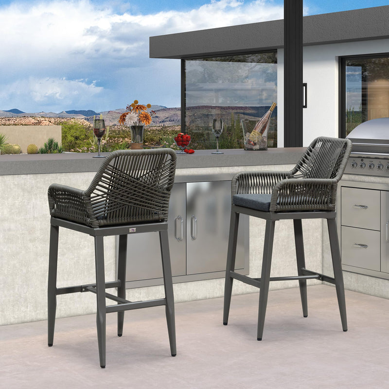 PURPLE LEAF Modern Bar Stools Set of 2, Aluminum Bar Stool with Cushion for Indoor and Outdoor, Kitchen Island