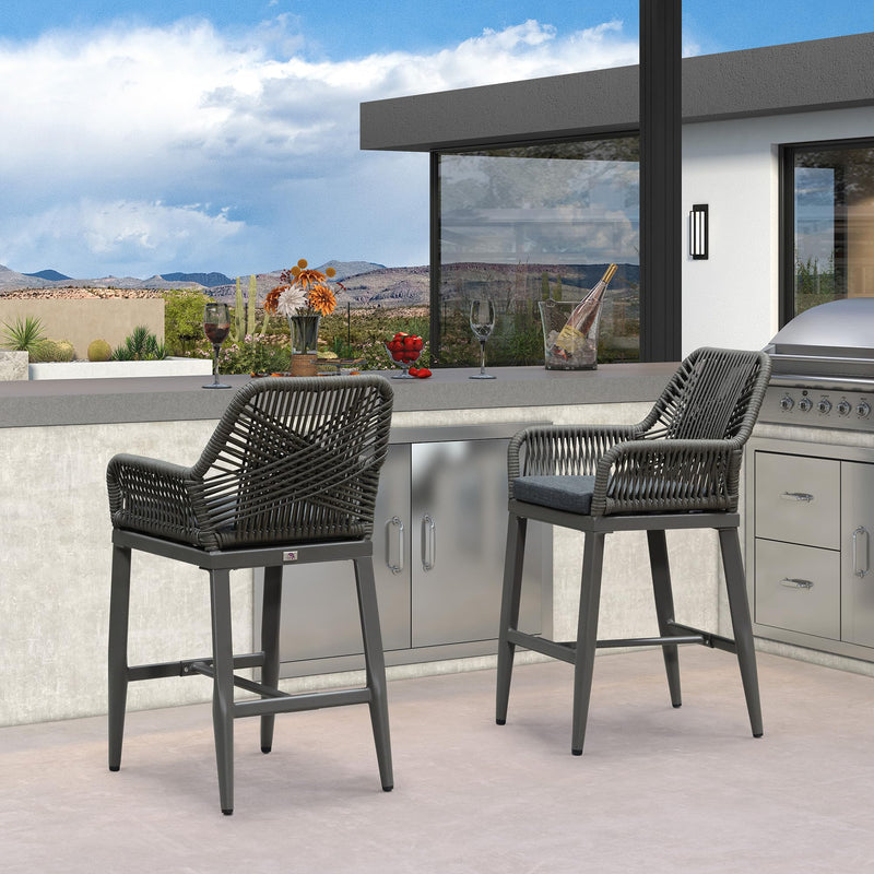 PURPLE LEAF Modern Bar Stools Set of 2, Aluminum Bar Stool with Cushion for Indoor and Outdoor, Kitchen Island