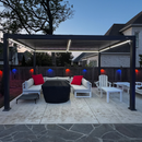 PURPLE LEAF Caesar Solar Louvered Pergola with LED Strip Lights and Control Panel Aluminum Outdoor Pergola with Adjustable Roof for Patio Deck Garden Yard Gray