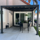 PURPLE LEAF Caesar Louvered Pergola with Yellow String Lights Patio Aluminum Pergola with Independent Adjustable Rainproof Roof Hardtop Pergola for Outdoor Deck Garden Yard