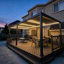 PURPLE LEAF Caesar Solar Louvered Pergola with LED Strip Lights and Control Panel Aluminum Outdoor Pergola with Adjustable Roof for Patio Deck Garden Yard Gray