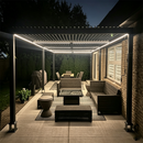 PURPLE LEAF Caesar Solar Louvered Pergola with LED Strip Lights and Control Panel Aluminum Outdoor Pergola with Adjustable Roof for Patio Deck Garden Yard Gray