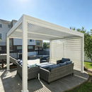 PURPLE LEAF Athena Louvered Pergola White Outdoor Aluminum Pergola with Roller Blind Adjustable Gazebo for Patio Deck Garden
