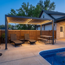 PURPLE LEAF Caesar Solar Louvered Pergola with LED Strip Lights and Control Panel Aluminum Outdoor Pergola with Adjustable Roof for Patio Deck Garden Yard Gray