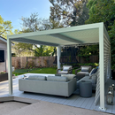 PURPLE LEAF Athena Louvered Pergola White Outdoor Aluminum Pergola with Roller Blind Adjustable Gazebo for Patio Deck Garden